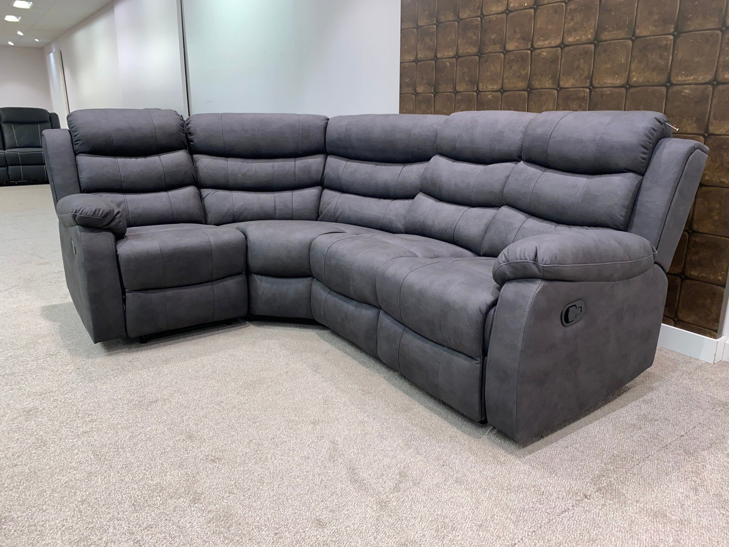 "Willow" Dark Grey Easy Clean Fabric 1C2 MANUAL Recliner Modular / Reversible Corner Sofa | Drinks Tray Table