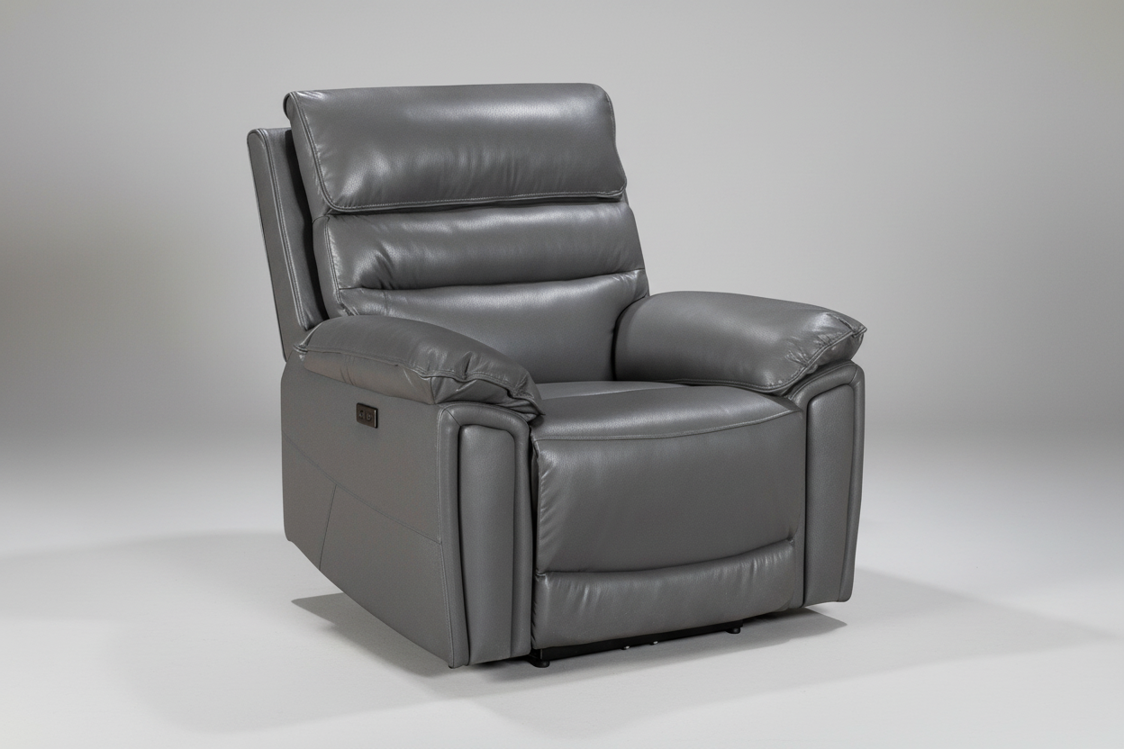 BUNDLE OFFER! DFS Lawson Grey Leather Electric Reclining 3 Seater + 2 Seater With Drinks Cooler Console + Armchair Sofa Set With USB Charging Ports & Drop Down Tray Table With Reading Lights