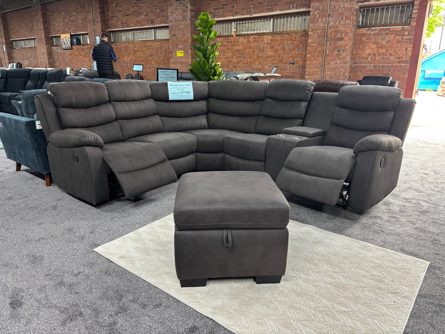 "Willow" Dark Grey Easy Clean Fabric 2C2C Recliner Modular Corner Sofa + Footstool | Couch |