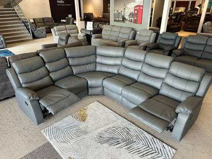 "Lando "  Grey Easy Clean Leather Large 3C2 Recliner Modular Corner Sofa