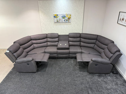 Willow Grey Fabric U Shape Corner Sofa With Drinks console & Fold down Tray Tables