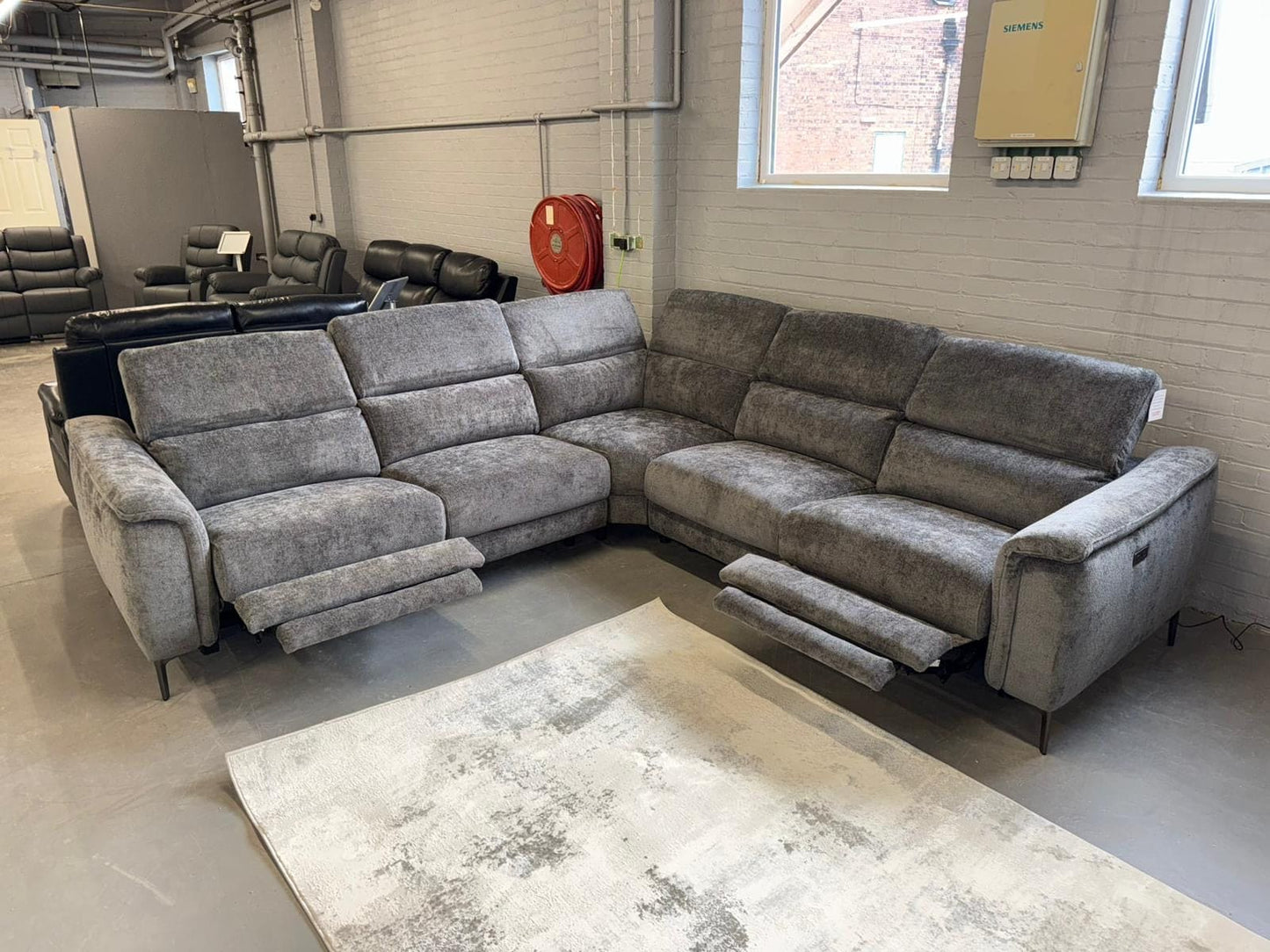 Tahiti 2c2 Electric Recliner Grey Fabric Corner Sofa With Adjustable Headrests