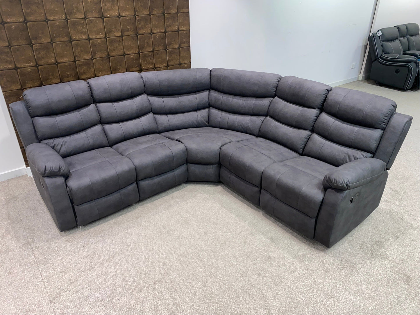 "Willow" Dark Grey Easy Clean Fabric 2C2 MANUAL Recliner Modular Corner Sofa | Drinks Tray Table