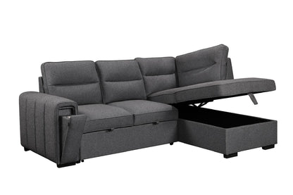 (Back in stock 15th August) 'Musk' Dark Grey Fabric Right Hand Facing Corner Sofa Bed With Storage & Drinks Holder