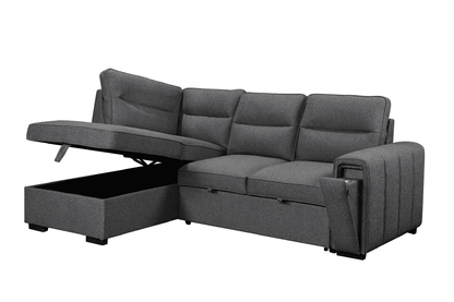 (Back in stock 15th August) 'Musk' Dark Grey Fabric Left Hand Facing Corner Sofa Bed With Storage & Drinks Holder