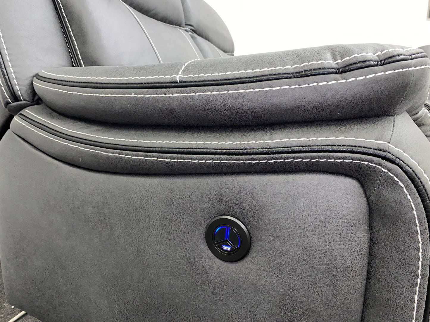 " Sloane Vision " Grey Water Resistant Microfibre Fabric 3 + 2 Seater Electric / Power Recliner Sofa Suite Set With USB Ports & Drop Down Tray Table | Couch |