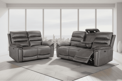 BUNDLE DEAL! DFS Lawson Grey Easy Clean Fabric Electric Reclining 3 Seater + 2 Seater Sofa Set With USB Charging Ports & Drop Down Tray Table