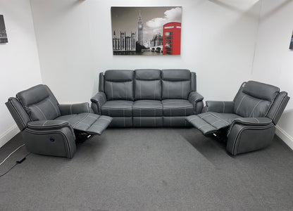 " Mason" All Electric Reclining New Grey Microfibre Fabric 3+1+1 Seater Power Recliner Sofa Suite Set With USB Ports | Couch |