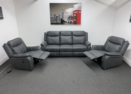" Mason" All Electric Reclining New Grey Microfibre Fabric 3+1+1 Seater Power Recliner Sofa Suite Set With USB Ports | Couch |