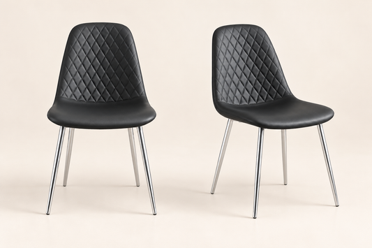 MEX Quilted Back Black Leather Dining Chairs With Chrome Metal Legs | Set Of 2, 4, 6 or 8