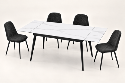 (Pre Order Deal, Arriving December 15th) "Regis" 120cm-180cm White Grey Ceramic Extending Dining Table With Metal Black Legs - Table Only