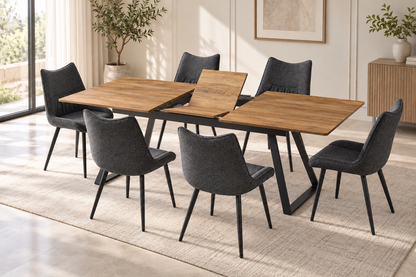 (Pre Order Deal, Arriving December 15th) "Shelton" 160cm-200cm Hardwood Extending Dining Table With Metal Black Legs With Celia Dining Chairs As A Set Of 4 Or 6 Chairs