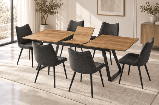 (Pre Order Deal, Arriving December 15th) "Shelton" 160cm-200cm Hardwood Extending Dining Table With Metal Black Legs With Celia Dining Chairs As A Set Of 4 Or 6 Chairs