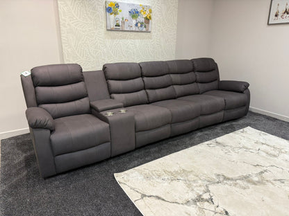 Willow Grey Easy Clean Fabric 5 Seater Sofa With Drinks Console | Fold Down Tray Table, High Headrest & Seating Position Couch