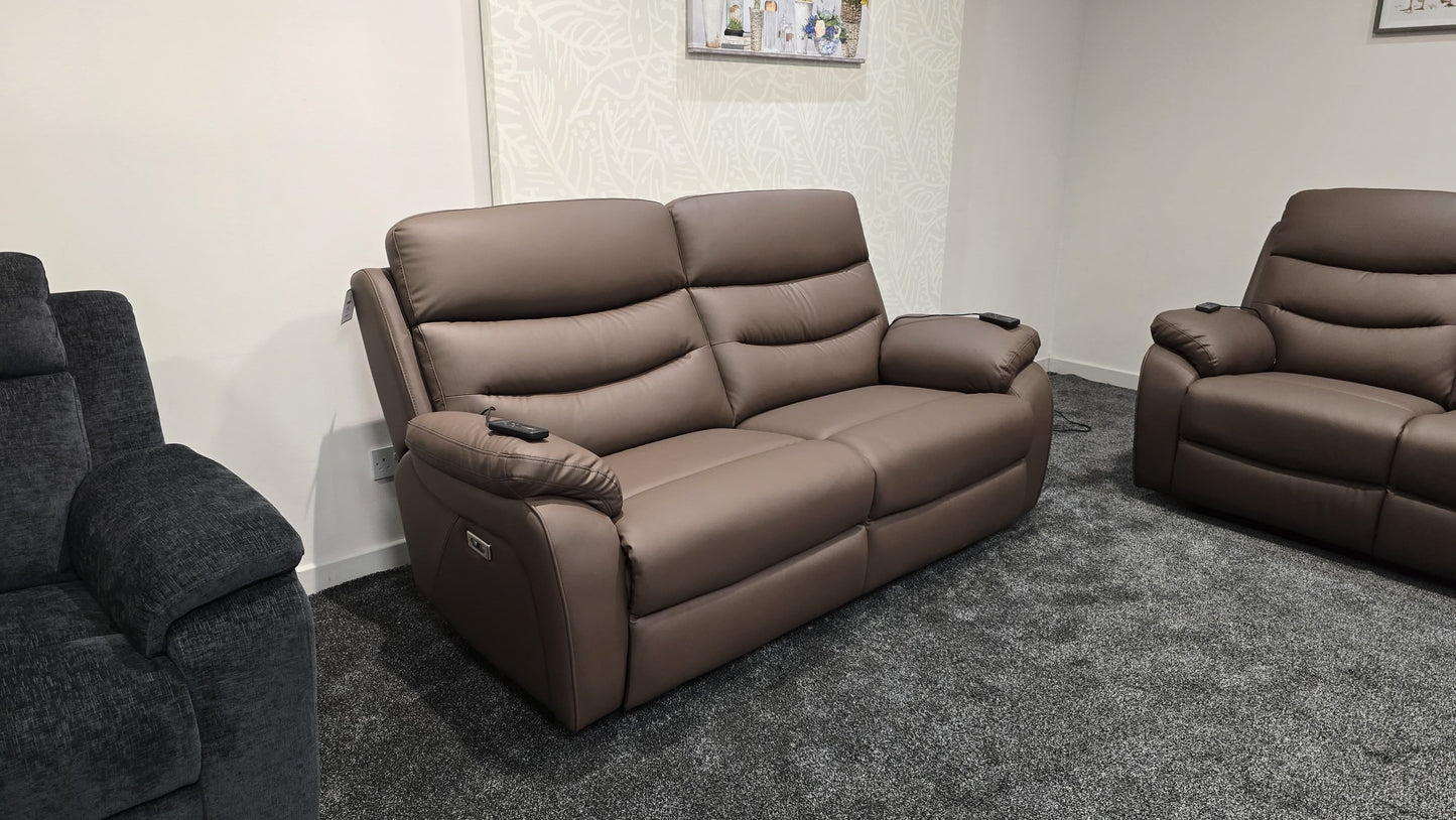 "Bertie" Brown Leather Electric Reclining Massage Sofa Range With Power Headrests & USB Charging Ports For Ultimate Comfort