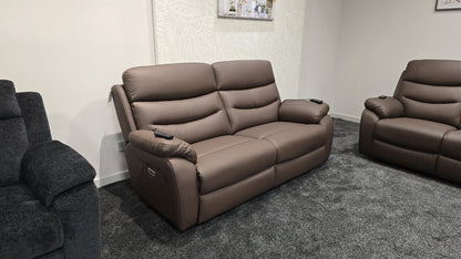 "Bertie" Brown Leather Electric Reclining Massage Sofa Range With Power Headrests & USB Charging Ports For Ultimate Comfort