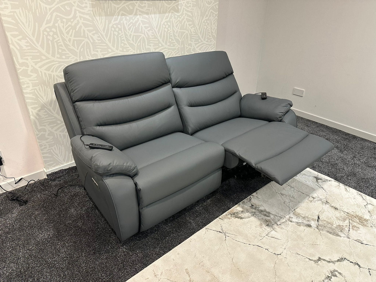 "Bertie" Grey Leather Electric Reclining Massage Sofa Range With Power Headrests & USB Charging Ports For Ultimate Comfort