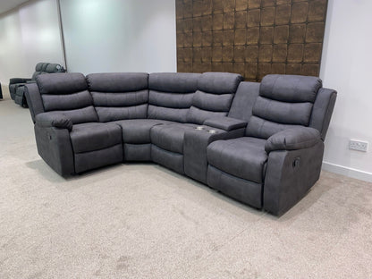"Willow" Dark Grey Easy Clean Fabric 1C2 Recliner Modular / Reversible Corner Sofa + Console