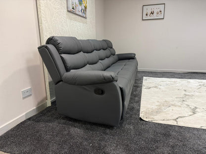 Lando Grey Leather 5 Seater Sofa | Fold Down Tray Table, High Headrest & Seating Position Couch
