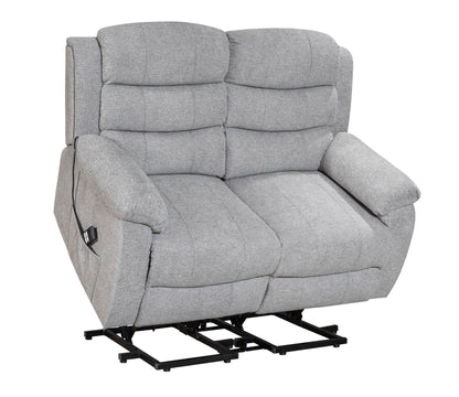 Dual Motor Lewson Grey Fabric Rise & Recliner 2 Seater Sofa Suite Couch