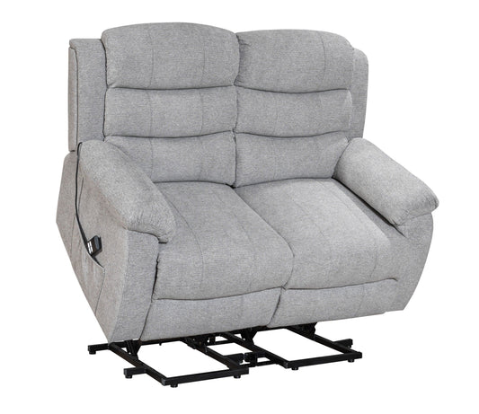 Dual Motor Lewson Grey Fabric Rise & Recliner 2 Seater Sofa Suite Couch
