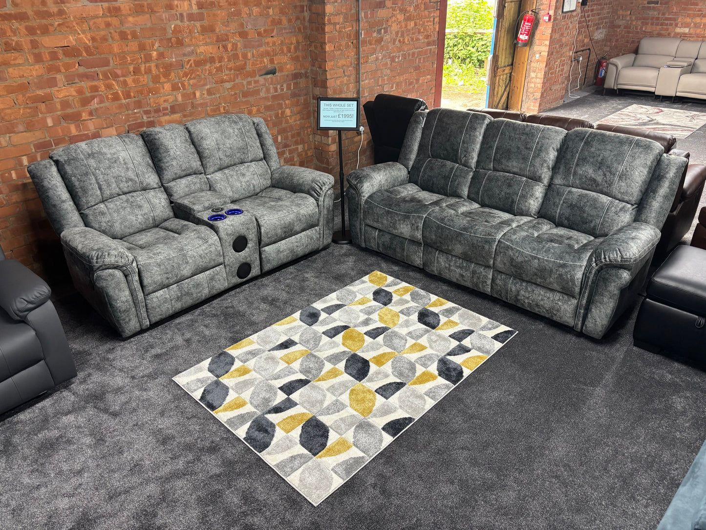 "GALAXY" Tech Grey ELECTRIC Plush Velour Velvet 3 + 2 Seater With Drinks Console Reclining Sofa Set Plus USB Charging Ports and drinks coolers cup holders
