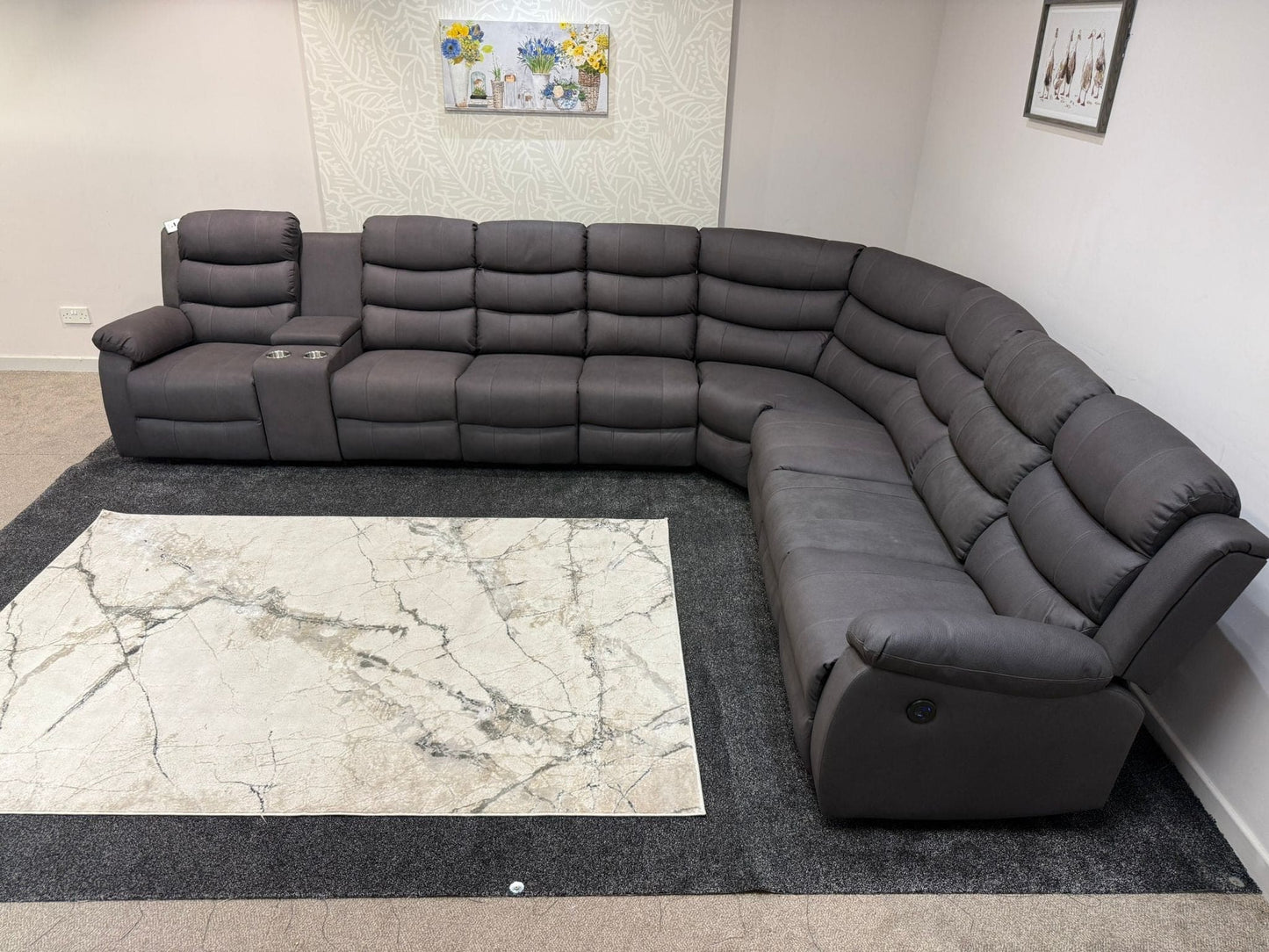 "Willow" Dark Grey Fabric 4C3C Recliner Corner Sofa | Drinks Tray Table | Easy Clean Fabric | Modular