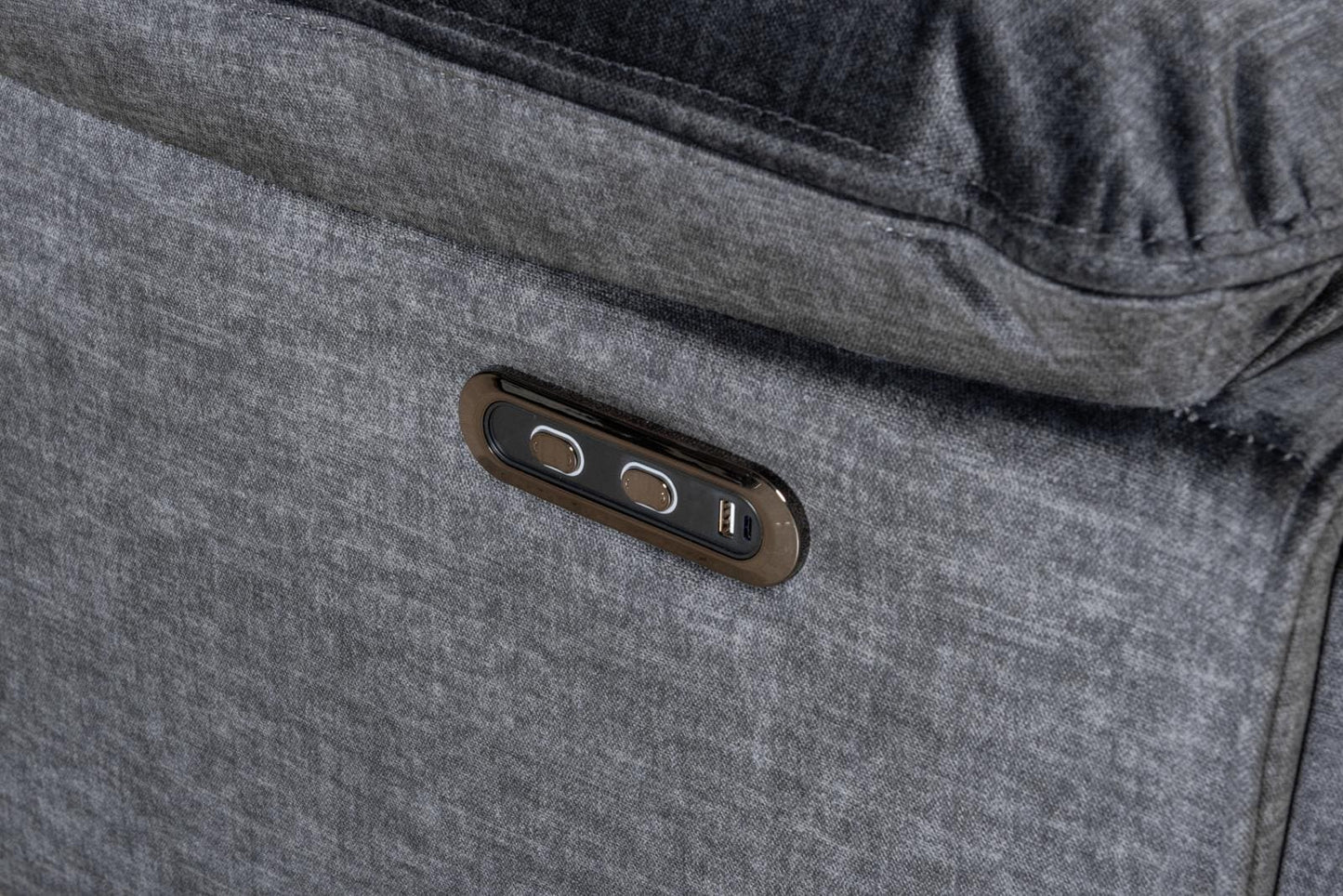 " Trek " Drinks Cooling Cupholders Plush Grey Fabric Power Recliner Large Corner Sofa With USB Charging Ports