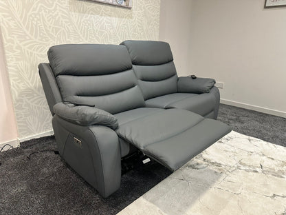 "Bertie" Grey Leather Electric Reclining Massage Sofa Range With Power Headrests & USB Charging Ports For Ultimate Comfort