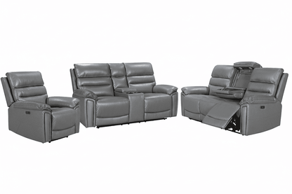'SPECIAL OFFER' DFS Lawson Grey Leather Electric Reclining Sofa Range With Drinks Coolers USB Charging Ports & Drop Down Tray Table With Reading Lights