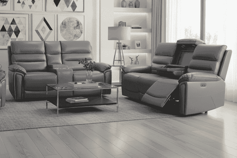 'SPECIAL OFFER' DFS Lawson Grey Leather Electric Reclining Sofa Range With Drinks Coolers USB Charging Ports & Drop Down Tray Table With Reading Lights