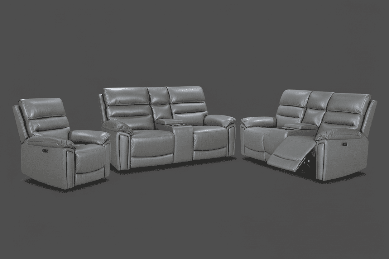 'SPECIAL OFFER' DFS Lawson Grey Leather Electric Reclining Sofa Range With Drinks Coolers USB Charging Ports & Drop Down Tray Table With Reading Lights