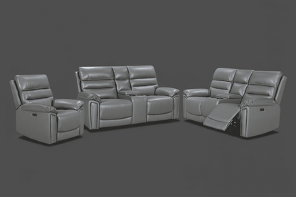 'SPECIAL OFFER' DFS Lawson Grey Leather Electric Reclining Sofa Range With Drinks Coolers USB Charging Ports & Drop Down Tray Table With Reading Lights