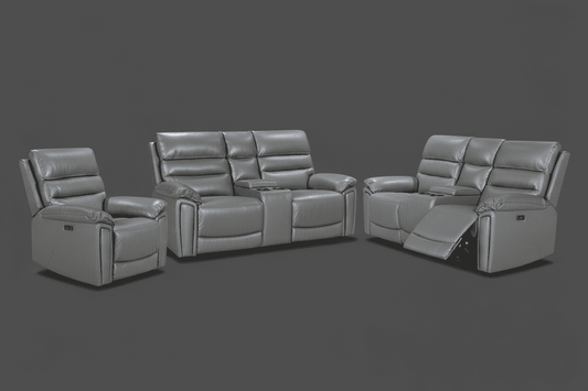 'SPECIAL OFFER' DFS Lawson Grey Leather Electric Reclining Sofa Range With Drinks Coolers USB Charging Ports & Drop Down Tray Table With Reading Lights