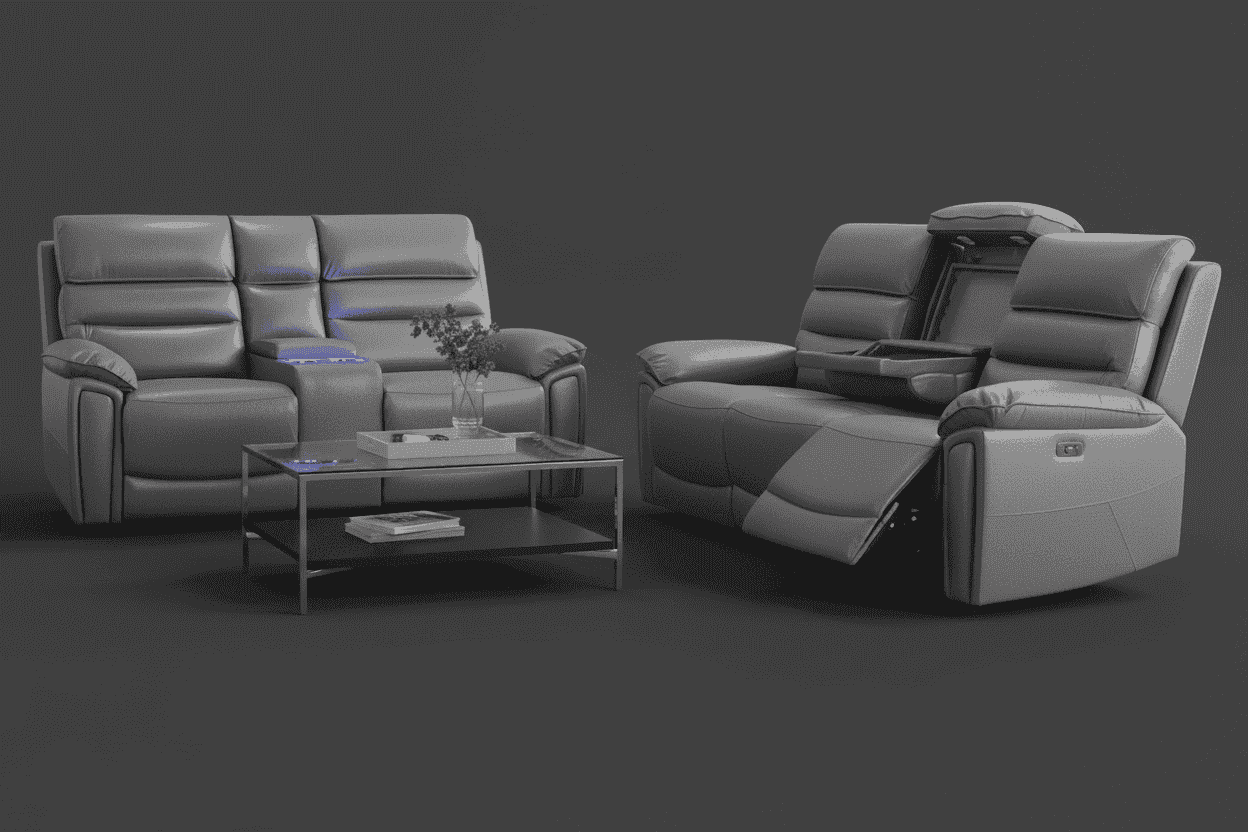 'SPECIAL OFFER' DFS Lawson Grey Leather Electric Reclining Sofa Range With Drinks Coolers USB Charging Ports & Drop Down Tray Table With Reading Lights