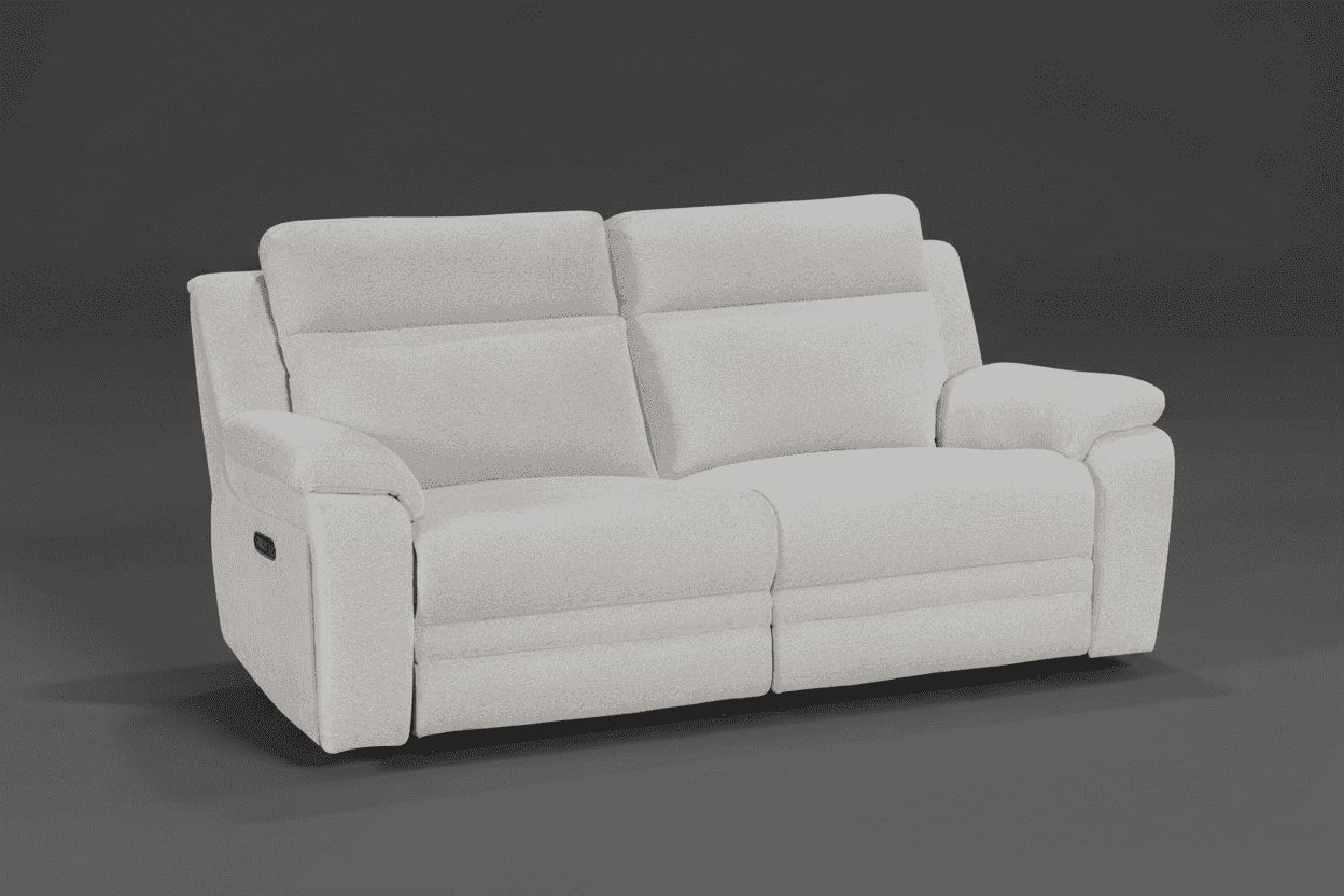 "Barre" Electric Reclining Ivory Fabric 3 Seater Sofa - USB Charging Ports