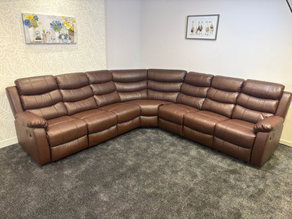"Lando" Brown Leather 3C3 Recliner Corner Sofa | Drinks Tray Table x 2 | Modular