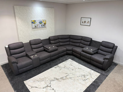 "Willow" Dark Grey Fabric 4C3C Recliner Corner Sofa | Drinks Tray Table | Easy Clean Fabric | Modular