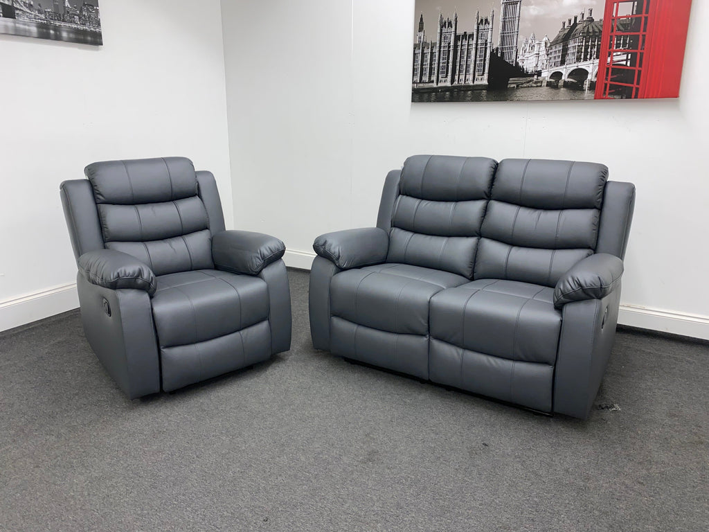 Landos Manual Recliner Grey Leather 2 + 1 Seater Dfs Sofa Set Sofas