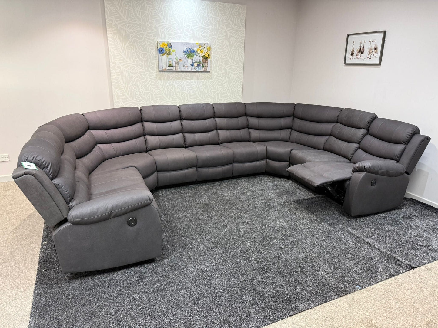 Large Willow Grey Fabric U Shape Corner Sofa With Fold down Tray Table