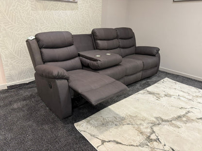 Willow Grey Easy Clean Fabric 4 Seater Sofa | Fold Down Tray Table, High Headrest & Seating Position Couch