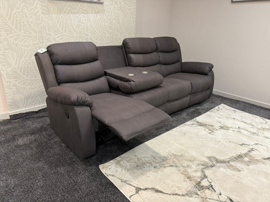 Willow Grey Easy Clean Fabric 4 Seater Sofa | Fold Down Tray Table, High Headrest & Seating Position Couch
