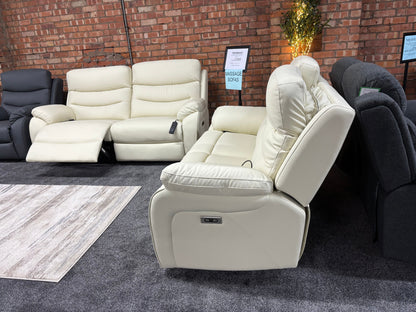 "Bertie" Cream Leather Electric Reclining Massage Sofa Range With Power Headrests & USB Charging Ports For Ultimate Comfort
