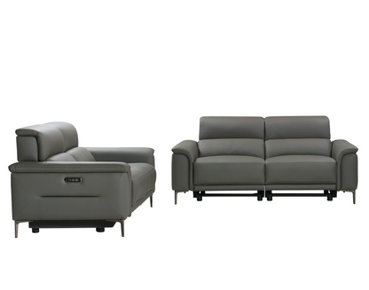 San Andreas Electric Recliner Grey Top Grain Leather Sofa Range With Power Headrests & USB Charging Ports