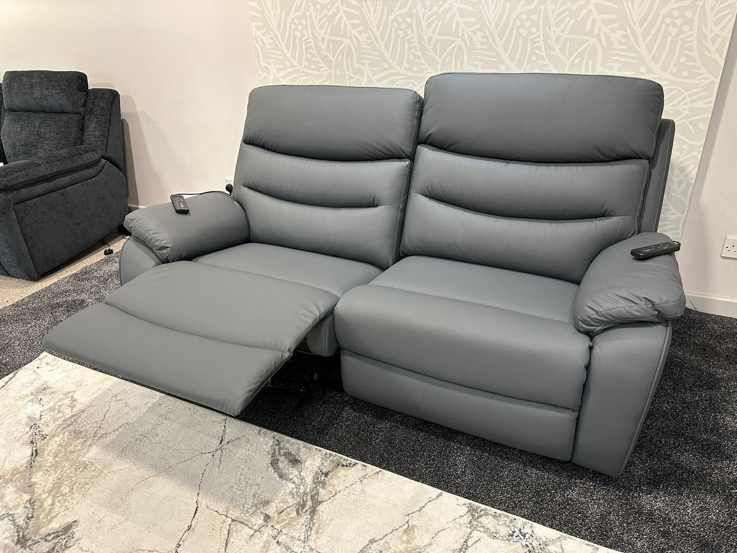 "Bertie" Grey Leather Electric Reclining Massage Sofa Range With Power Headrests & USB Charging Ports For Ultimate Comfort