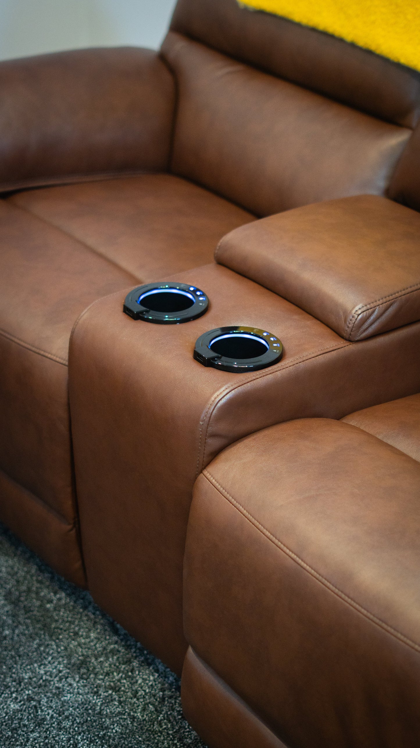Donald Brown Leather Electric / Power Reclining 3 Seater + 2 Seater Sofa Set With USB Charging Ports & Drop Down Tray Table