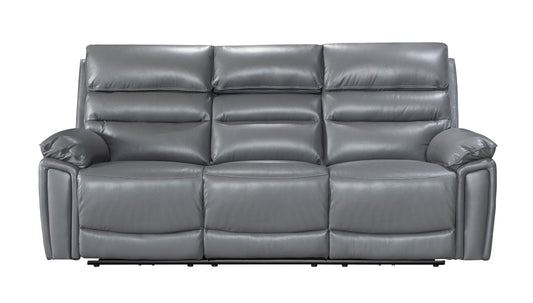 Donald Grey Leather Electric / Power Reclining 3 Seater Sofa With Drinks Coolers USB Charging Ports & Drop Down Tray Table