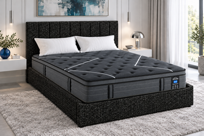 (Pre Order Deal, Back In Stock December 15th) "Jasmine" Charcoal Grey Ottoman Storage Bed Frame + Mattress Package