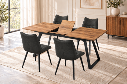 (Pre Order Deal, Arriving December 15th) "Shelton" 160cm-200cm Hardwood Extending Dining Table With Metal Black Legs With Celia Dining Chairs As A Set Of 4 Or 6 Chairs