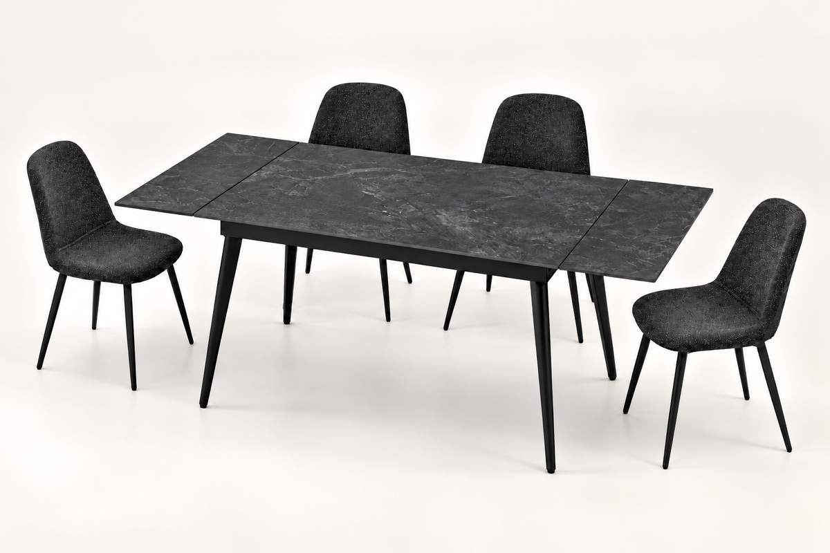 (Pre Order Deal, Arriving December 15th) "Regis" 120cm-180cm Black Ceramic Extending Dining Table With Metal Black Legs - Table Only (Copy)